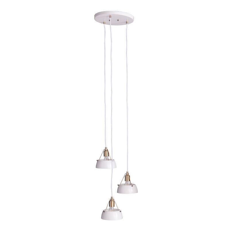 Renmarco Adjustable 3-Light Cluster Pendant in White and Antique Brass