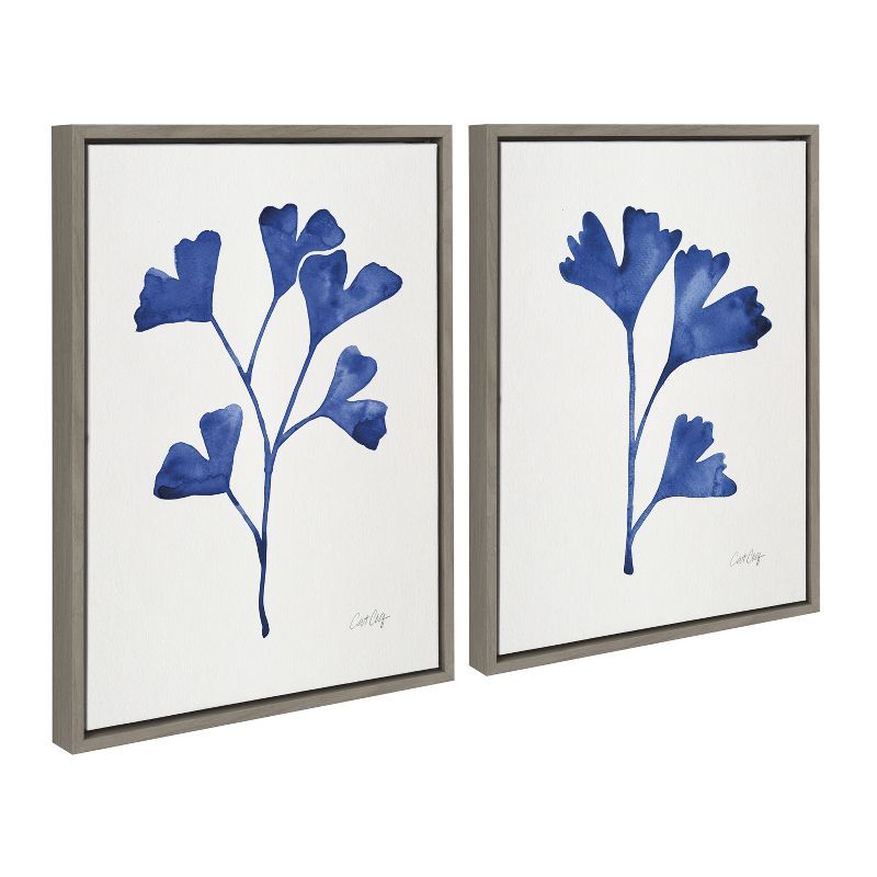 Navy Ginkgo Leaf Print on Canvas with Polystyrene Frame, 18x24