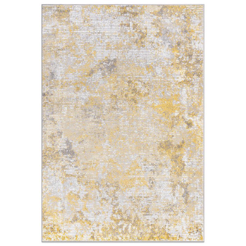 Yellow and Gray Abstract Synthetic 5' x 7' Area Rug