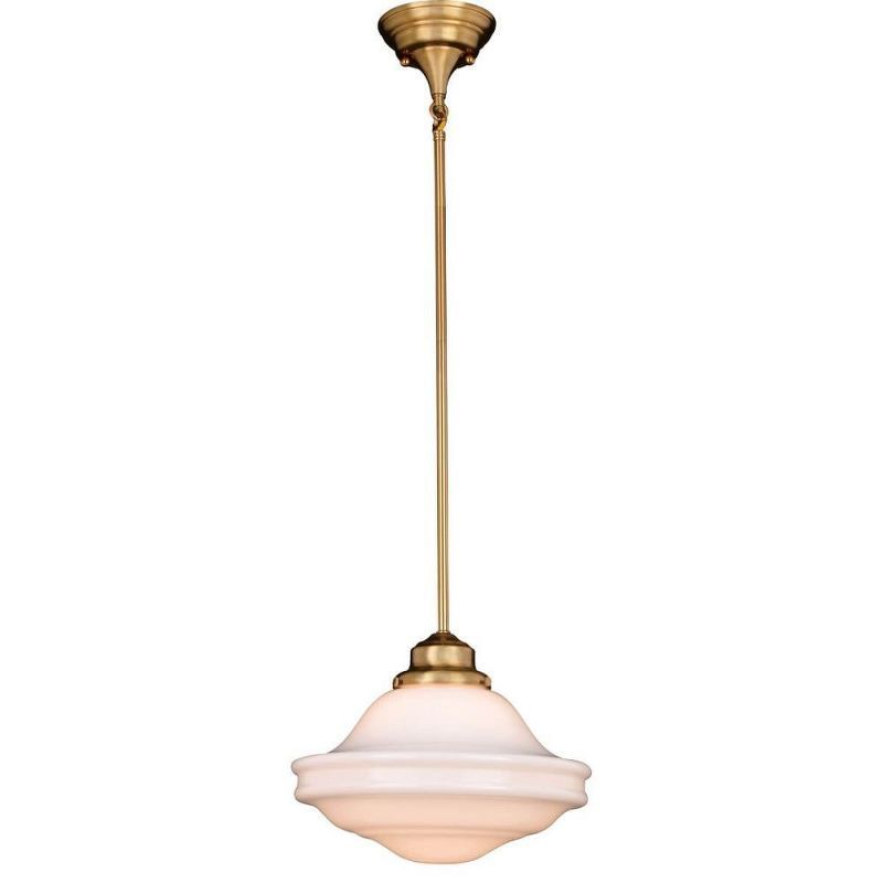 Huntley 12" Natural Brass Pendant with White Milk Glass