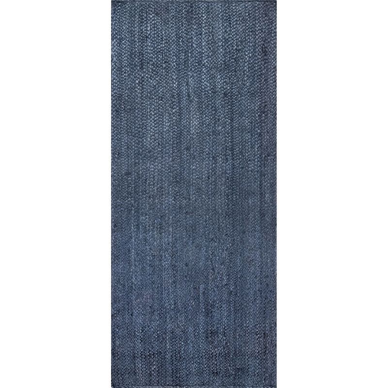 Hand Woven Navy Braided Jute Runner Rug, 2' 6" x 6'