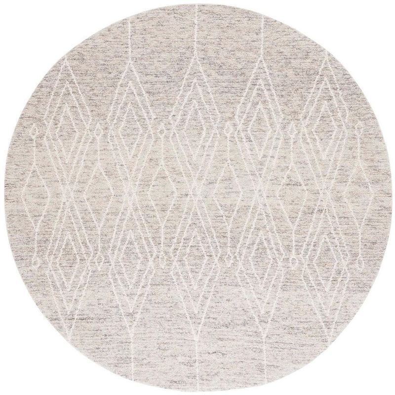 Ivory Tufted Handmade Round Wool Area Rug, 72 in