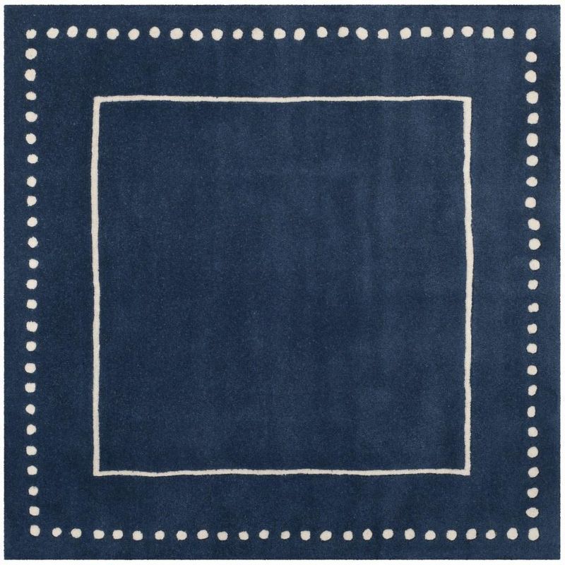 Navy Blue and Ivory Hand-Tufted Wool Square Area Rug