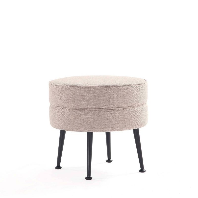 Bailey Oatmeal Woven Upholstered Ottoman with Black Legs