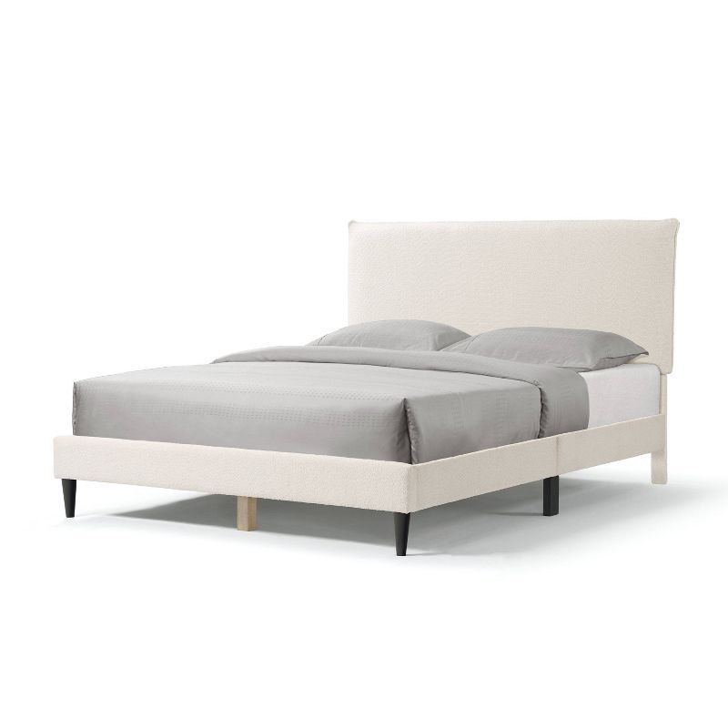 Queen Cream Upholstered Wood Bed with Tufted Headboard