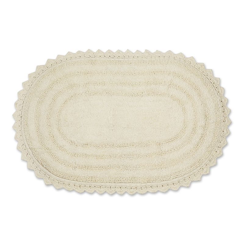 Off-White Oval Cotton Crochet Bath Mat 21" x 34"