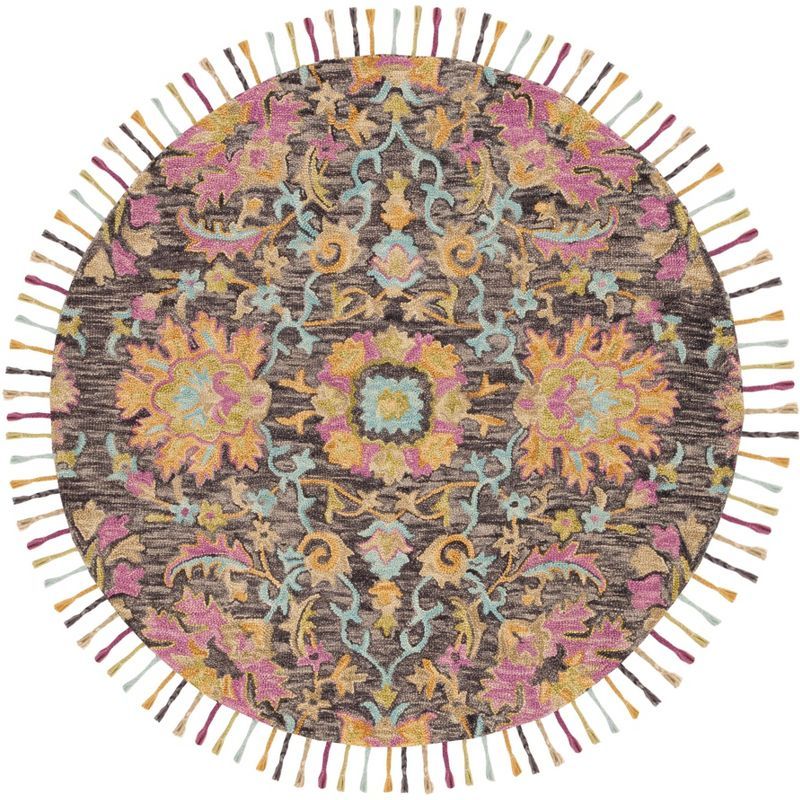 Country Casual Floral Hand-Tufted Round Wool Rug, Multicolor 6'