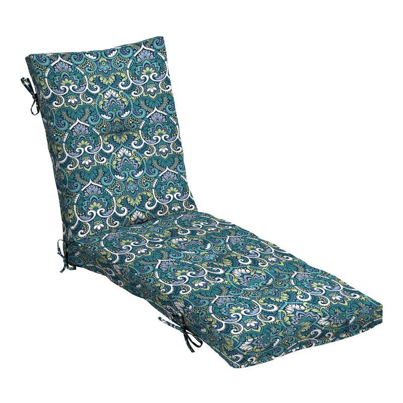 Sapphire Aurora Blue Damask Outdoor Tufted Chaise Cushion, 76 x 22