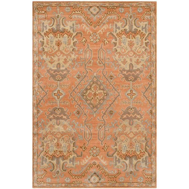 Handmade Light Blue and Terracotta Floral Wool Tufted Rug