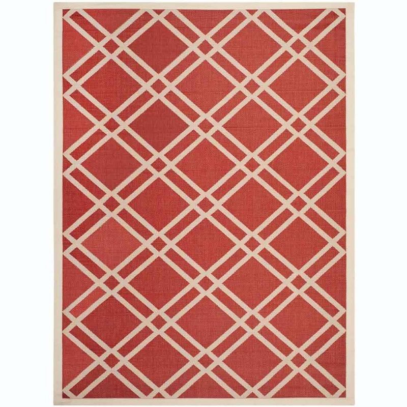 Red and Bone Geometric Synthetic Indoor/Outdoor Area Rug