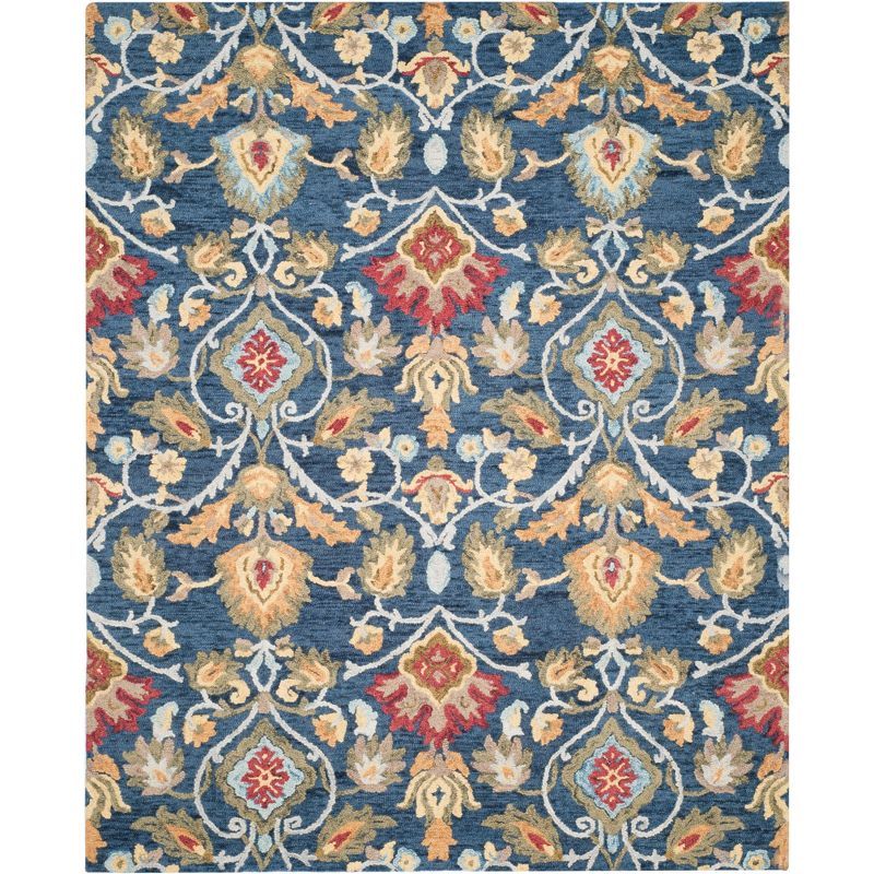 Navy and Multicolor Floral Wool 6' x 9' Area Rug