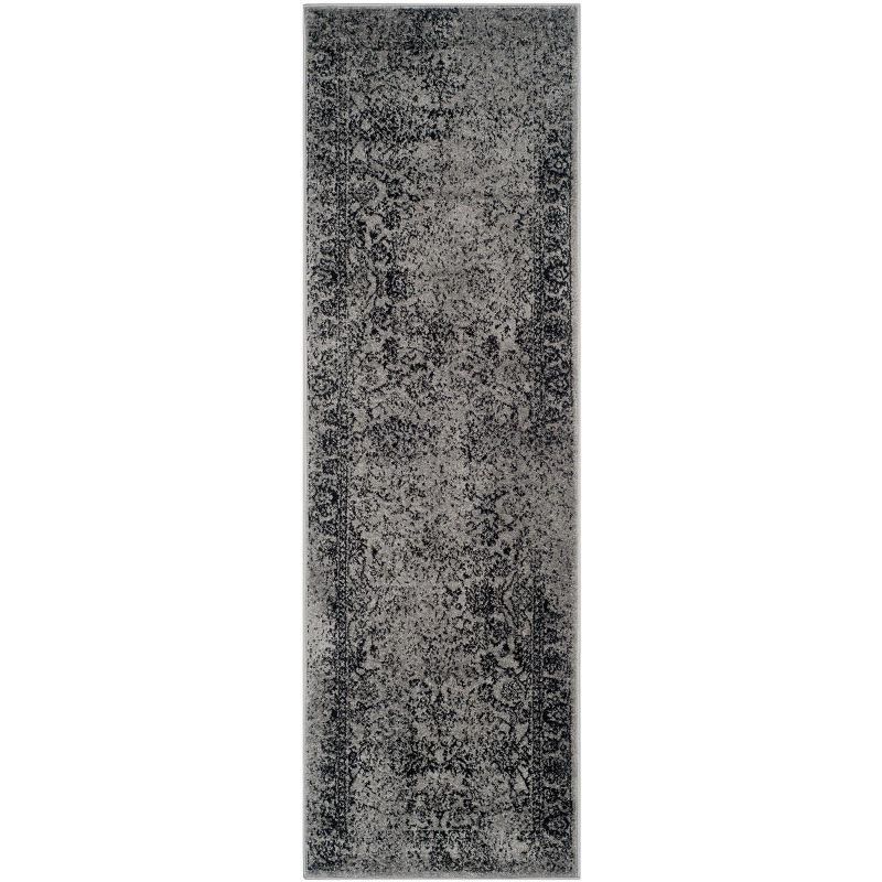 Adirondack Grey and Black Synthetic Rectangular Runner Rug