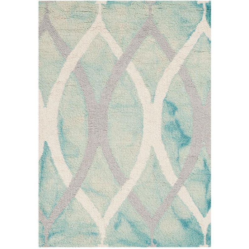 Green and Ivory Grey Hand-Tufted Wool Area Rug, 2' x 3'