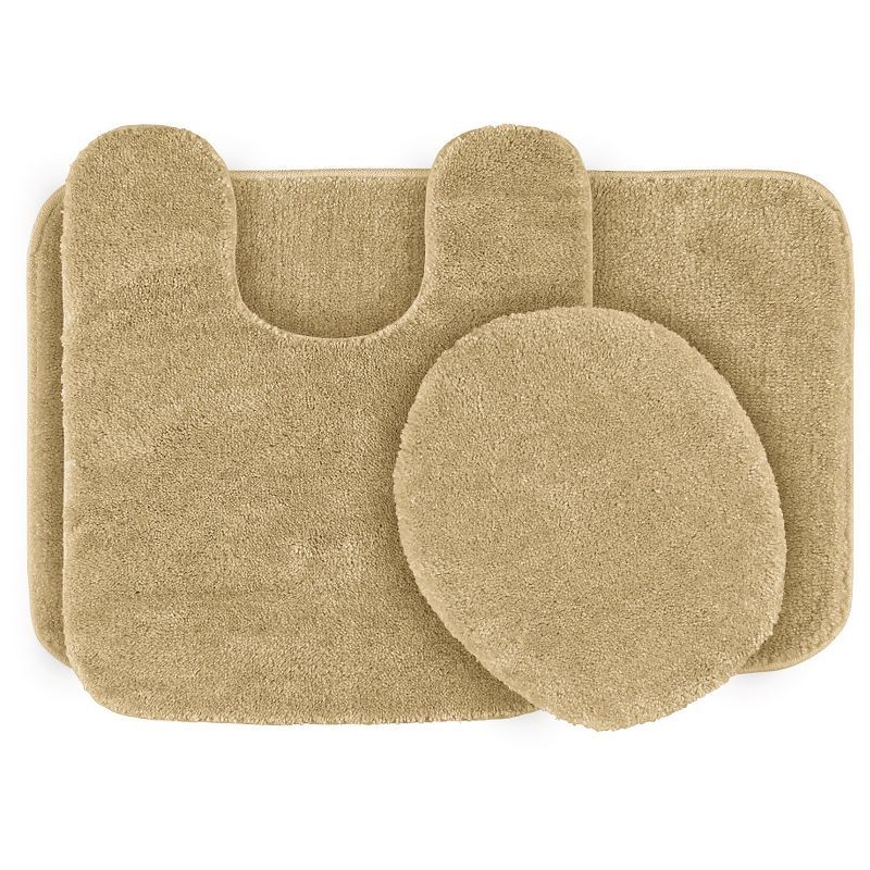 Beige Nylon Traditional 3-Piece Washable Bath Rug Set