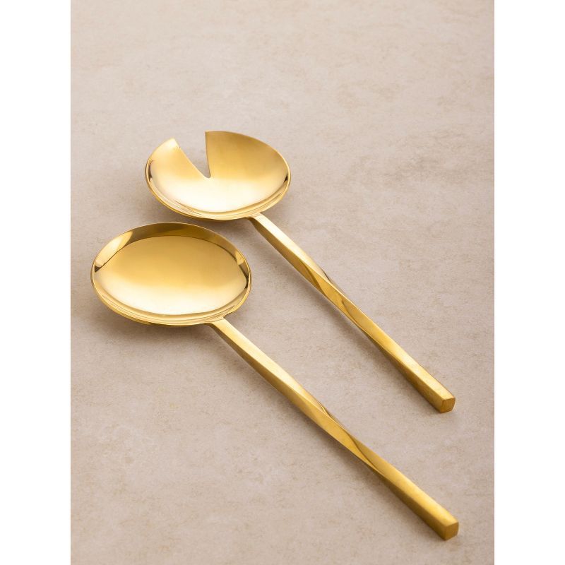 Gold Stainless Steel Spiral Handle Salad Servers, Set of 2