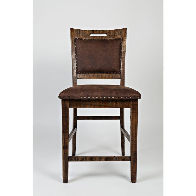 Rustic Brown Wood and Leather Counter Stool Set