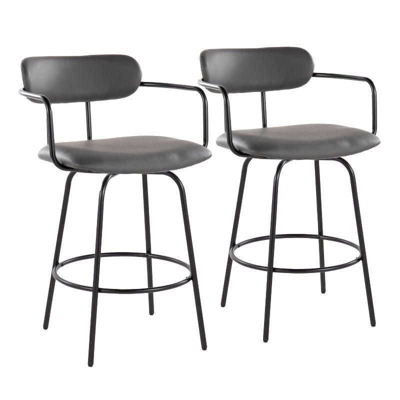 Demi 26" Gray Faux Leather Swivel Counter Stools, Set of 2