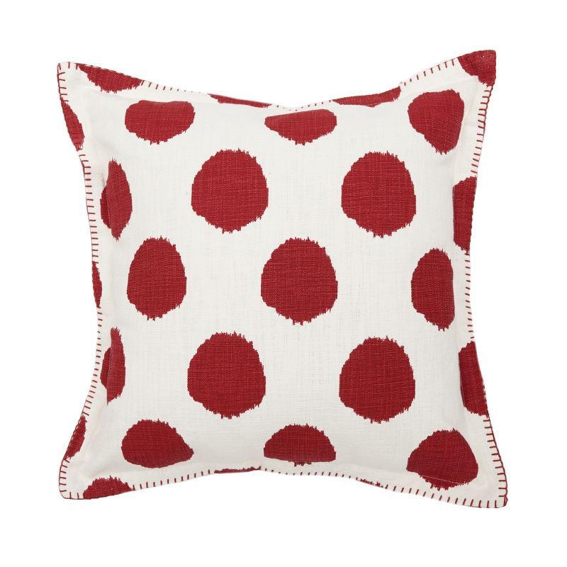 Ruby Dot Printed Square Throw Pillow in Red and White