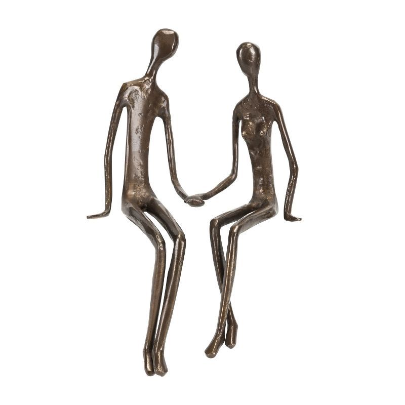 Bronze Sitting Couple Holding Hands Sculpture