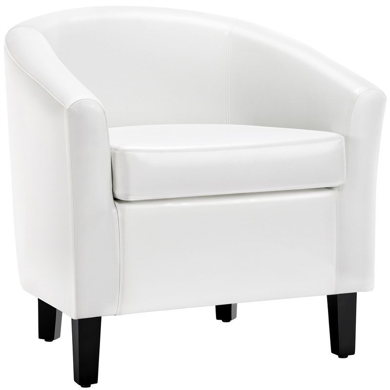 White Faux Leather Barrel Accent Chair with Manufactured Wood Frame