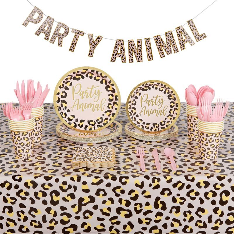 Safari Leopard Print Birthday Party Supplies Set for 24 Guests