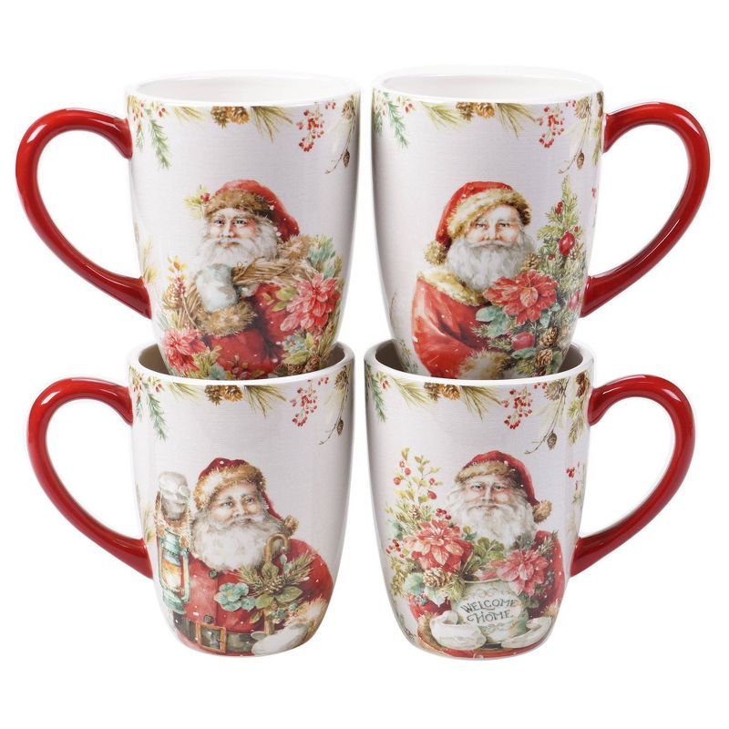 22oz Red and White Ceramic Christmas Mugs Set of 4