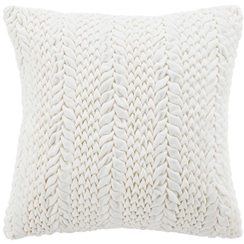 Contemporary White Square Plush Pleated Pillow 20"x20"