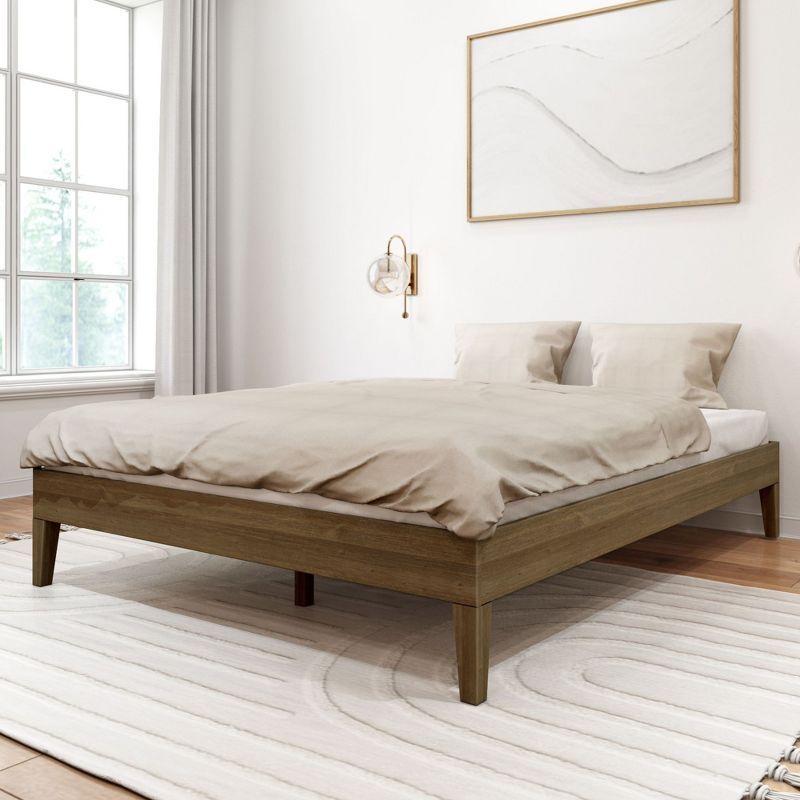 Walnut Queen-Size Solid Wood Platform Bed with Slats