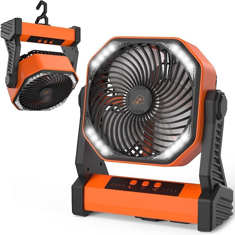 Portable Orange Oscillating Desk Fan with LED Light and Hook