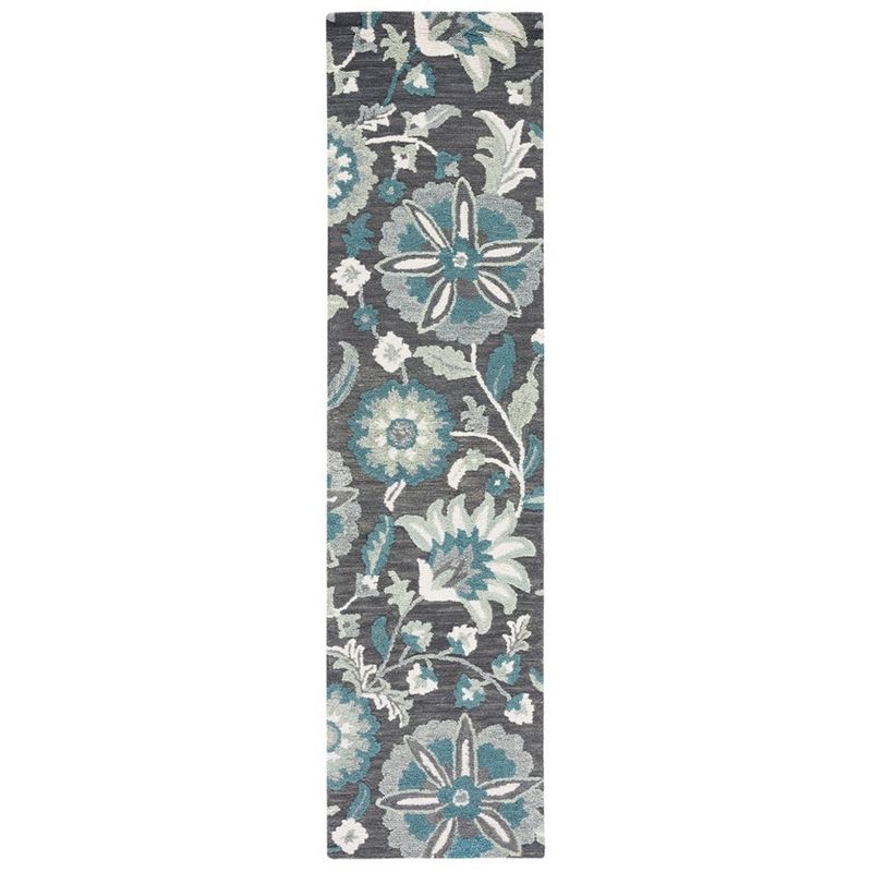 Handmade Gray Floral Wool Tufted Rug - 27" x 8"