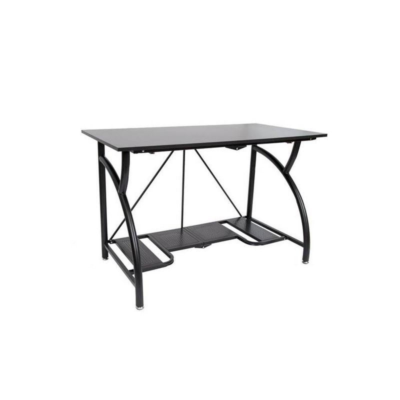 Origami Black Steel and Wood Folding Desk with Shelf