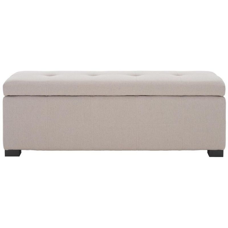 Large Beige Linen Tufted Storage Bench with Black Birch Wood