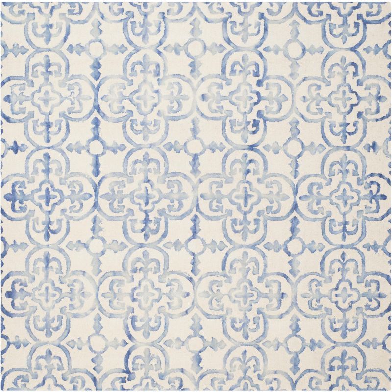 Ivory and Blue Hand-Tufted Wool Square Area Rug