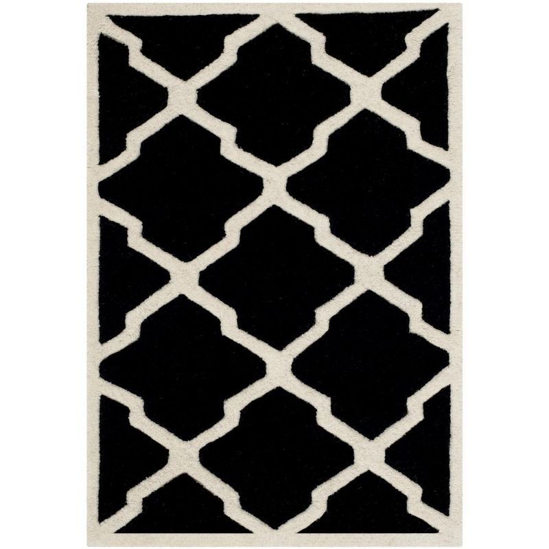 Black and Ivory Tufted Wool Geometric Area Rug 2' x 3'