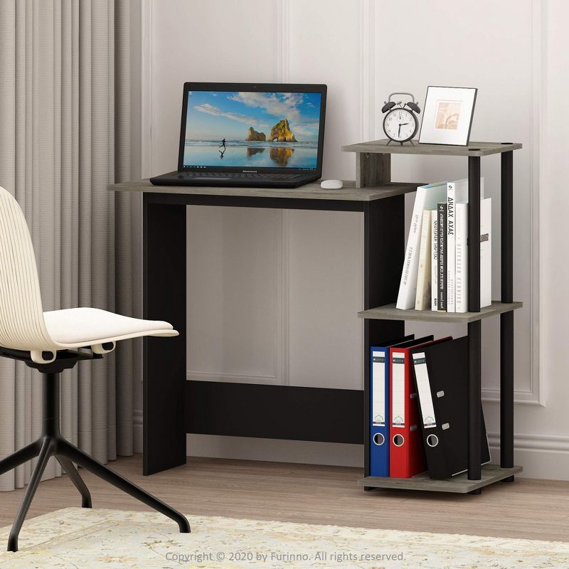 Compact French Oak Grey/Black Laptop Desk with Drawer