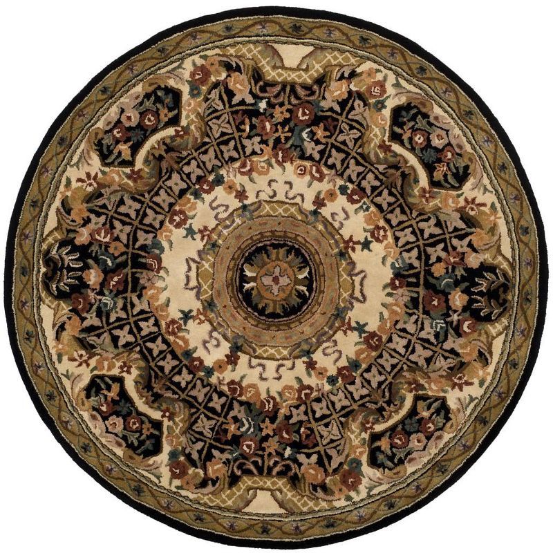 Hand-Tufted Round Black and Gold Wool Area Rug, 3'6"