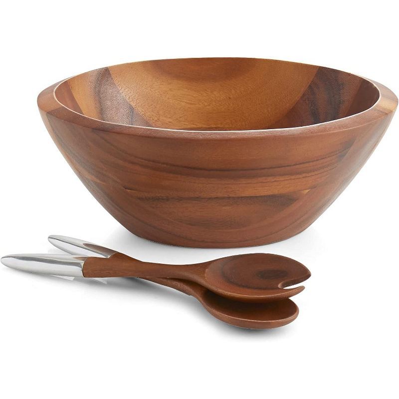 Eclipse Acacia Wood Salad Bowl with Alloy Servers