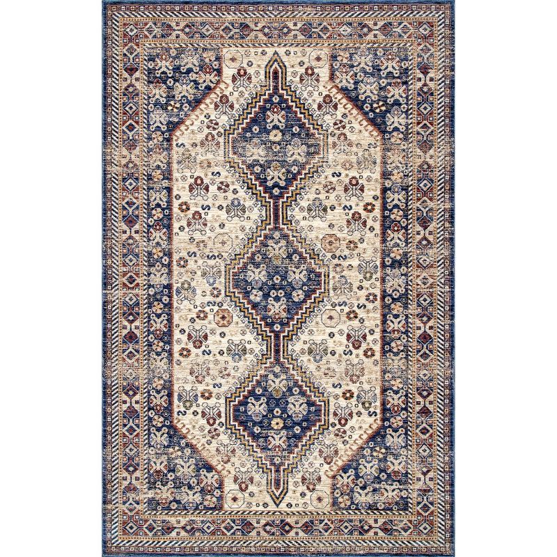 Idalia Vintage Overdyed Blue Rectangular 5' x 8' Area Rug