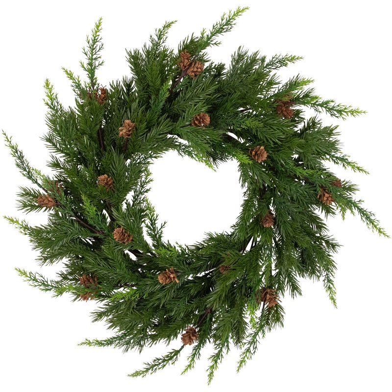 24-Inch Green Cypress and Pine Cone Artificial Christmas Wreath