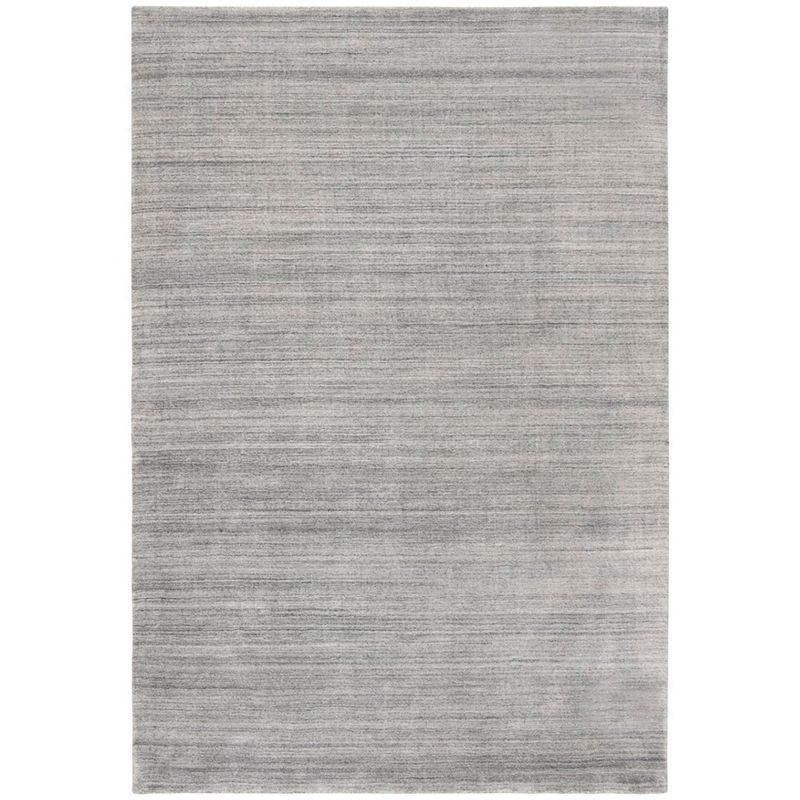 Light Grey Hand-Knotted Wool and Viscose Area Rug 6'x9'