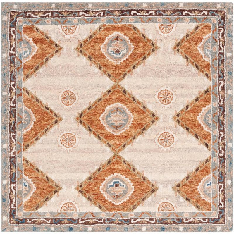 Aspen 3' Square Blue and Brown Wool Area Rug