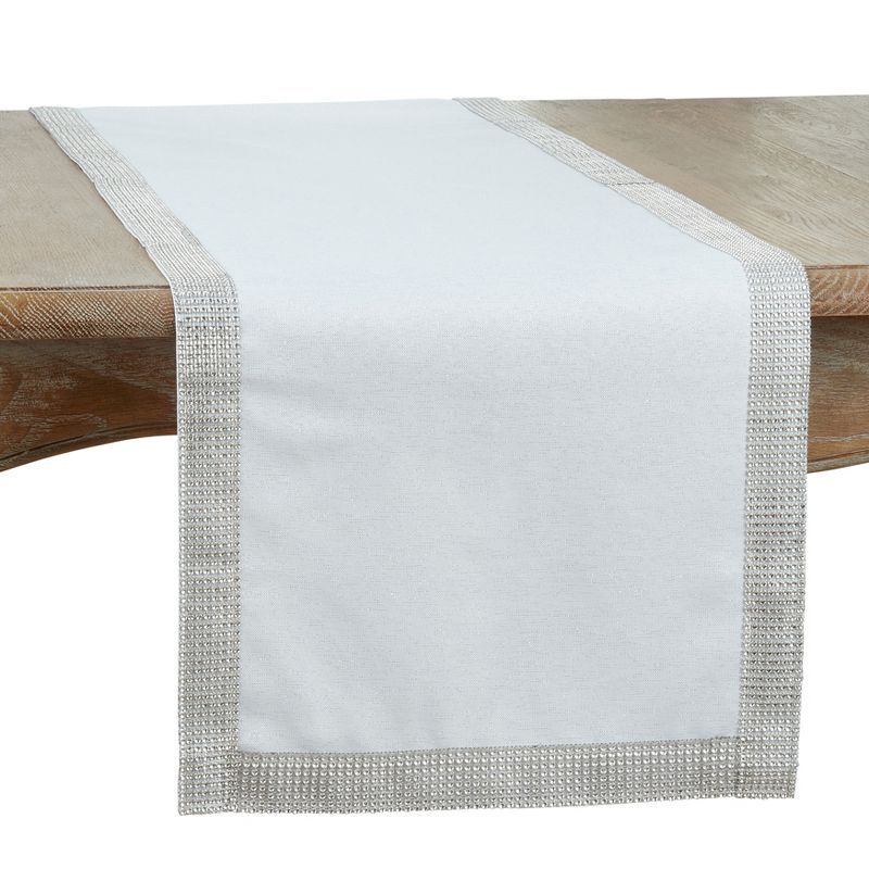 White Polyester Studded Winter Table Runner