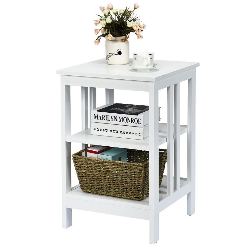 White 3-Tier MDF Rectangular Side Table Nightstand