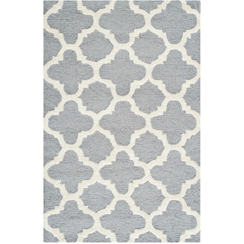 Silver and Ivory Hand-Tufted Wool Geometric Area Rug