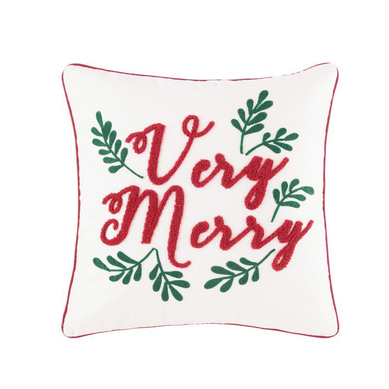 Very Merry Embroidered Christmas Square Throw Pillow