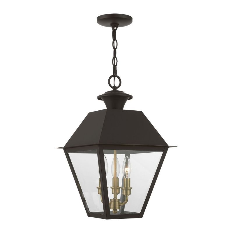 Bronze and Antique Brass 3-Light Outdoor Pendant with Clear Glass