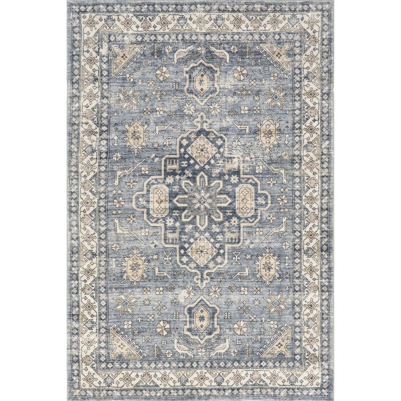 Jordan Gray and Ivory Synthetic Medallion Washable 3' x 5' Rug