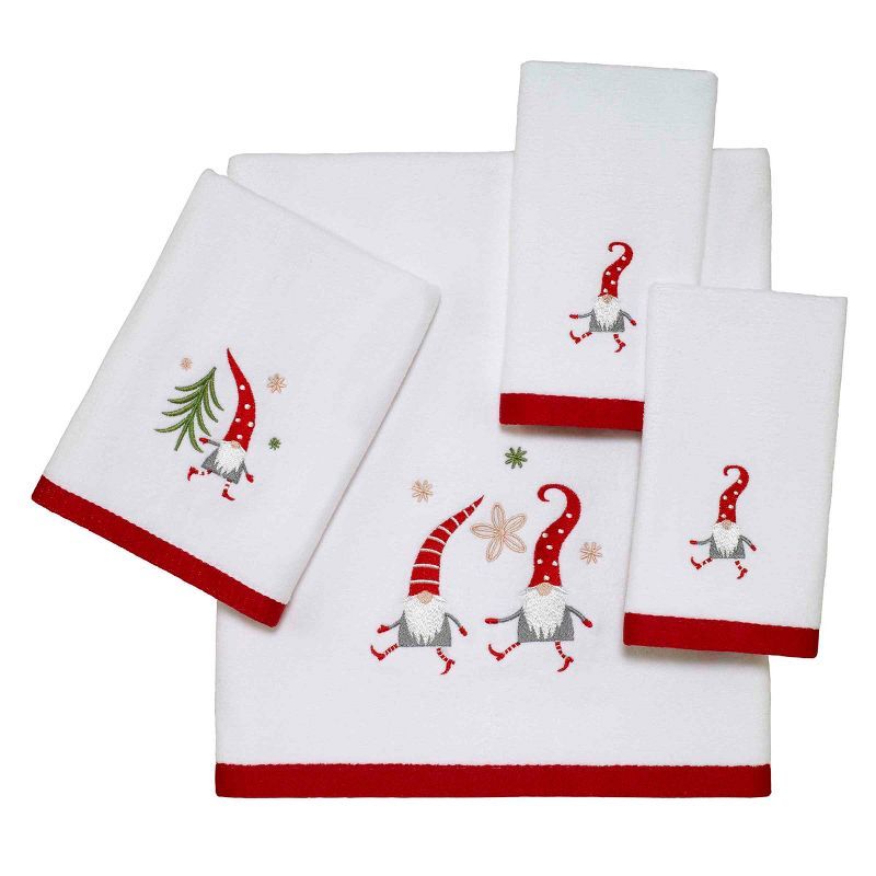 Gnome Walk White and Red Cotton Fingertip Towel Set