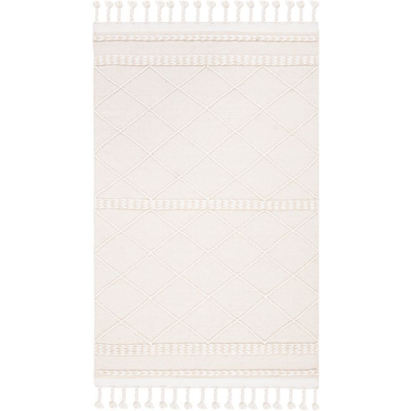 Beige and Ivory Handmade Wool Tufted Shag Rug, 4' x 6'