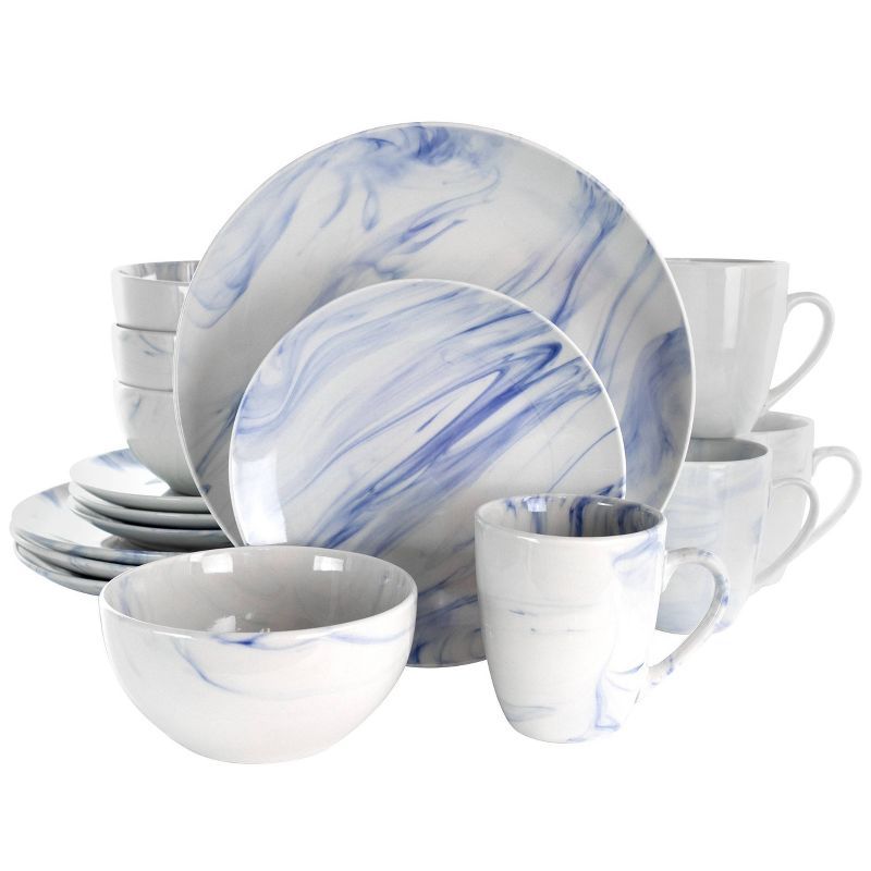 16-Piece Blue and White Marble Ceramic Dinnerware Set